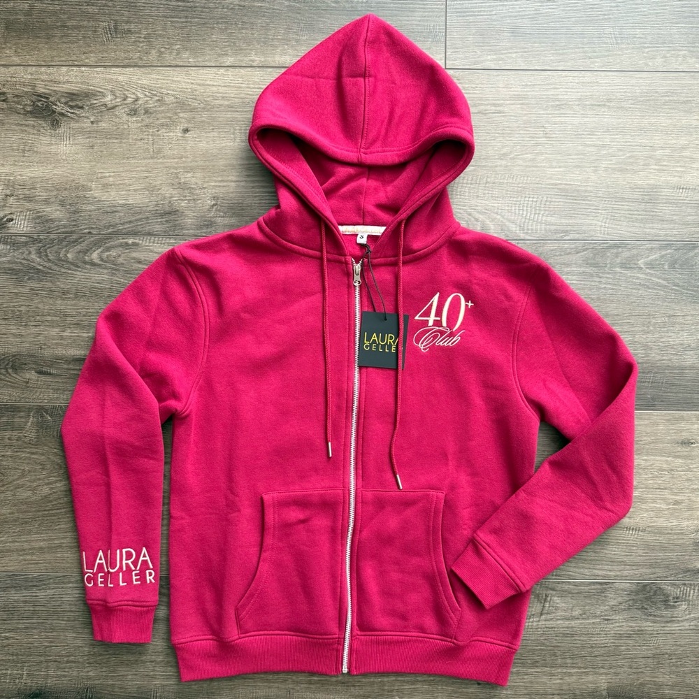 LAURA GELLER NEW YORK 40+ Club Hooded Zip Up Fleece Sweatshirt NWT